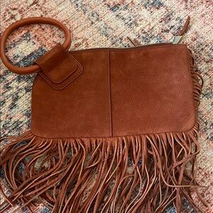 HOBO Leather Wristlet with Fringe in Tan